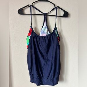 Speedo Navy Blue Floral Racerback Swim Top